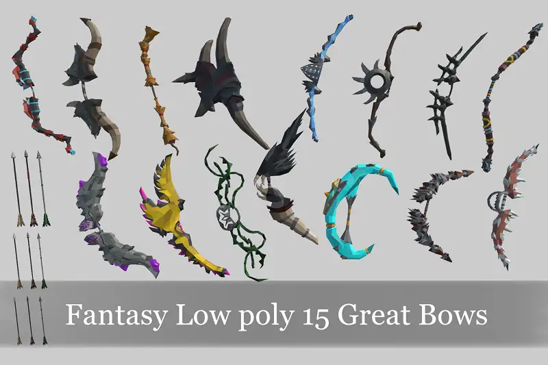 Fantasy Low poly 15 Great Bows for RPG Asset Image