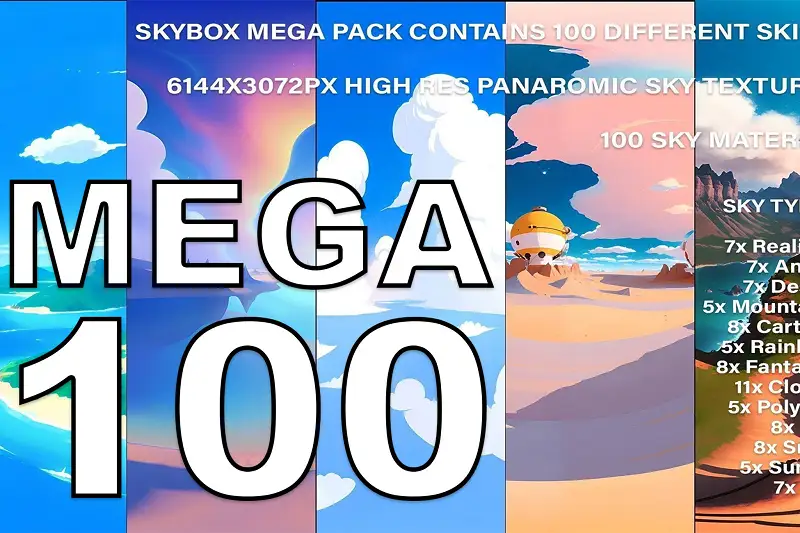 Skybox MEGA 100 Pack, Cartoon Stylized toon Anime Fantastic Clouds Sky Skies Asset Thumbnail