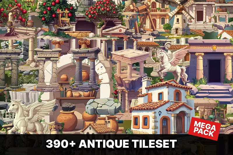 MEGAPACK! 2d Stylized Tileset Antique Environment gameready spritesheet Asset Image