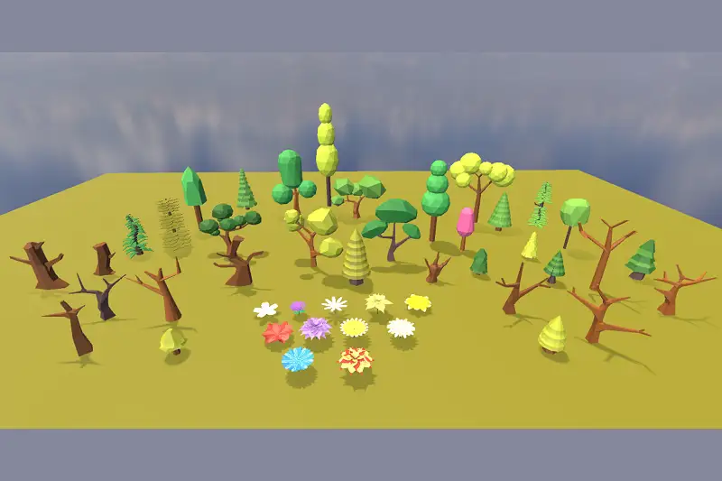 Low Poly Trees And Flowers Asset Thumbnail