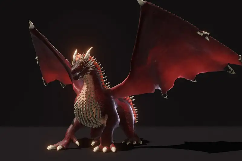 Realistic Red Dragon Animated Low-poly 3D Model Asset Image